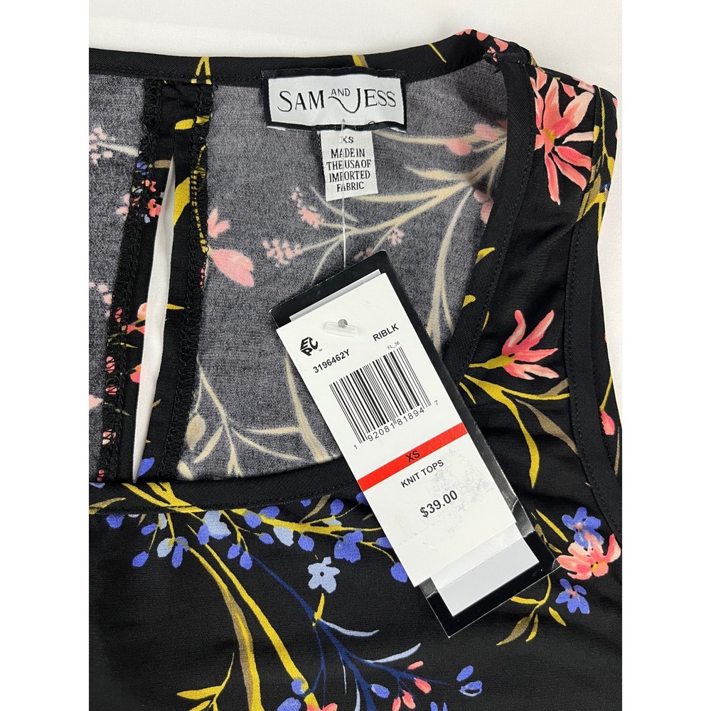 Sam Jess Black Floral Sleeveless Cutout Back Keyhole Knit Top XS - Picture 3 of 8